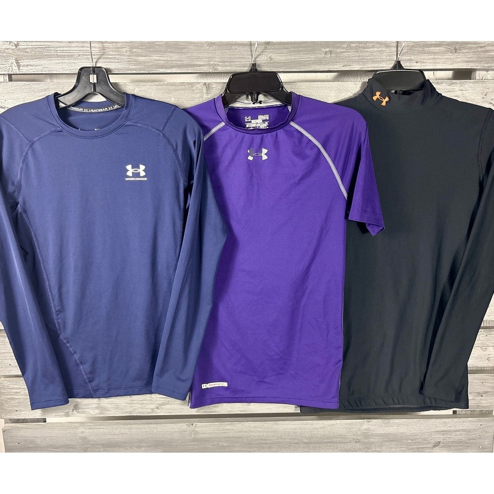 Under Armour Mens Compression Shirt Lot 4 HeatGear ColdGear Long Sleeve M vtg